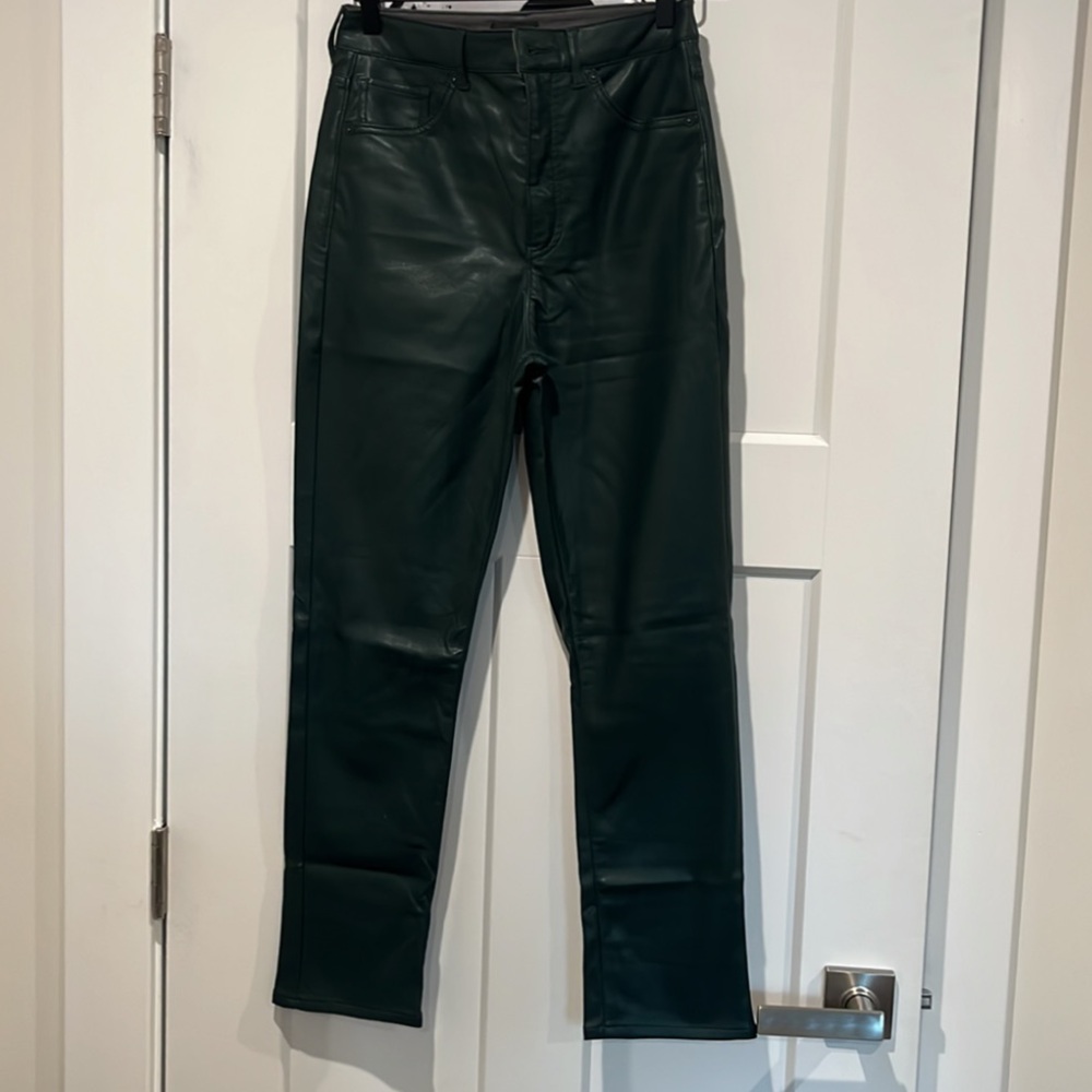 Dark Green Faux Leather Cozy Lined Pants | EXPRESS
